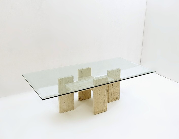 Brutalist Travertine Coffee Table From Willy Ballez, 1970s