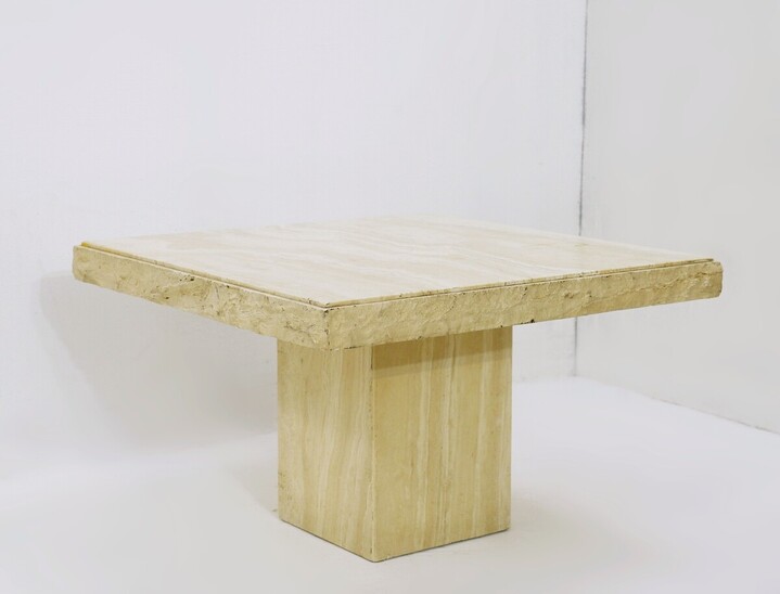 Brutalist Travertine Square Coffee Table, 1970s