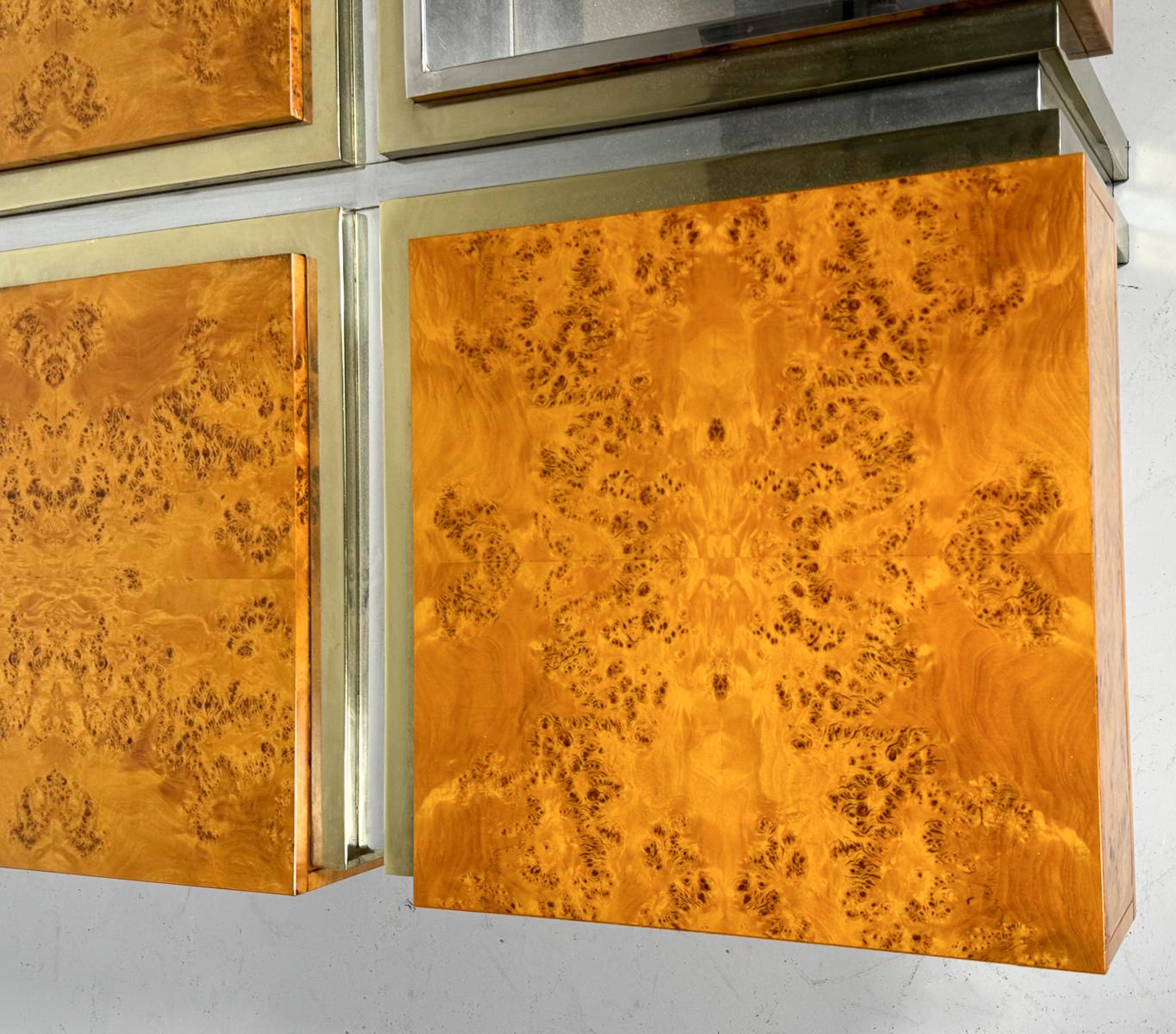 Burl Wood and Metal Coffee Table, Italy, 1970s