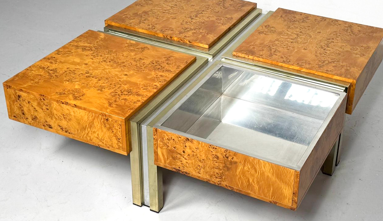 Burl Wood and Metal Coffee Table, Italy, 1970s
