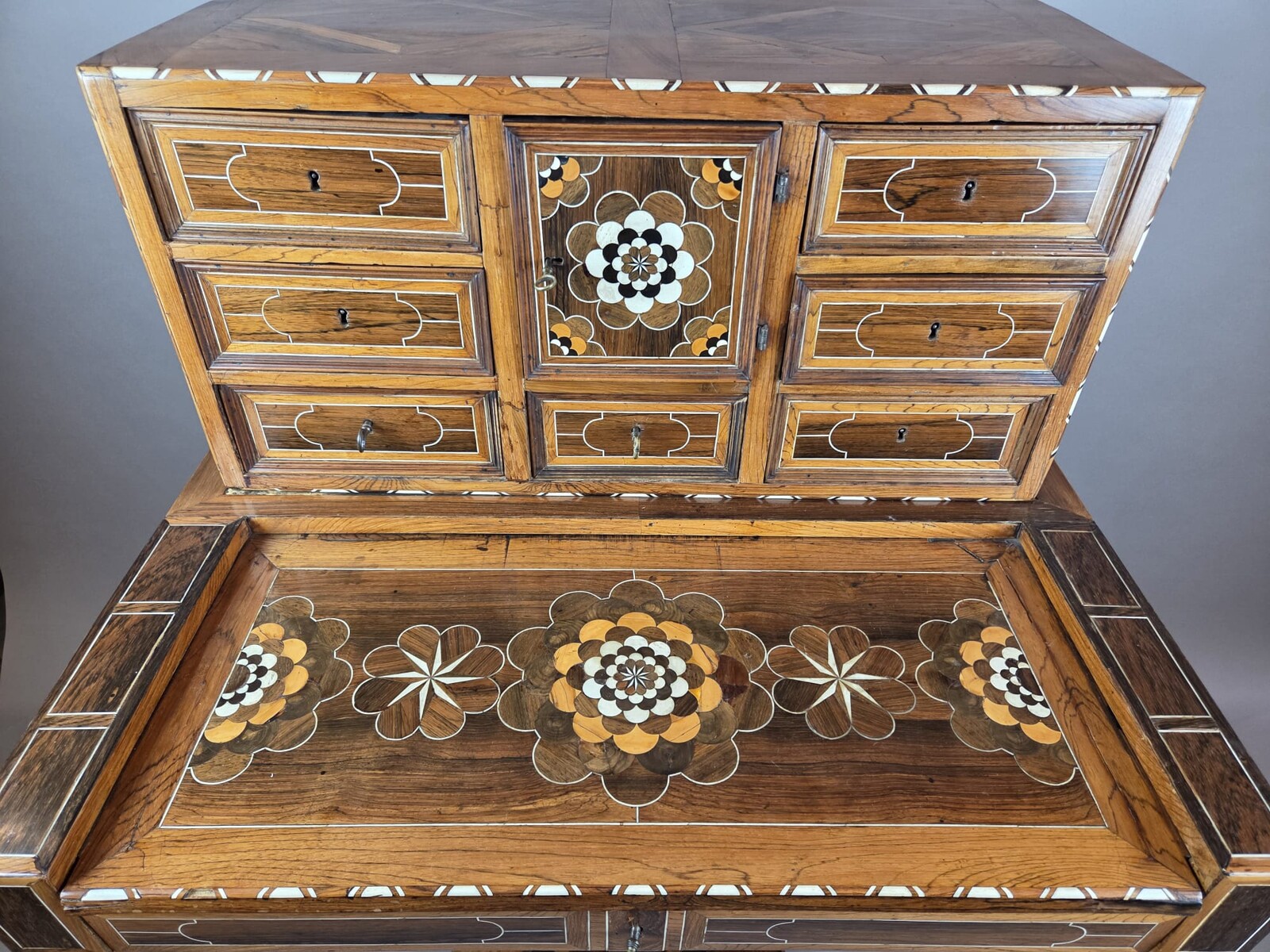 cabinet, walnut and mahogany, Bone ornamentation, Flanders late 18th