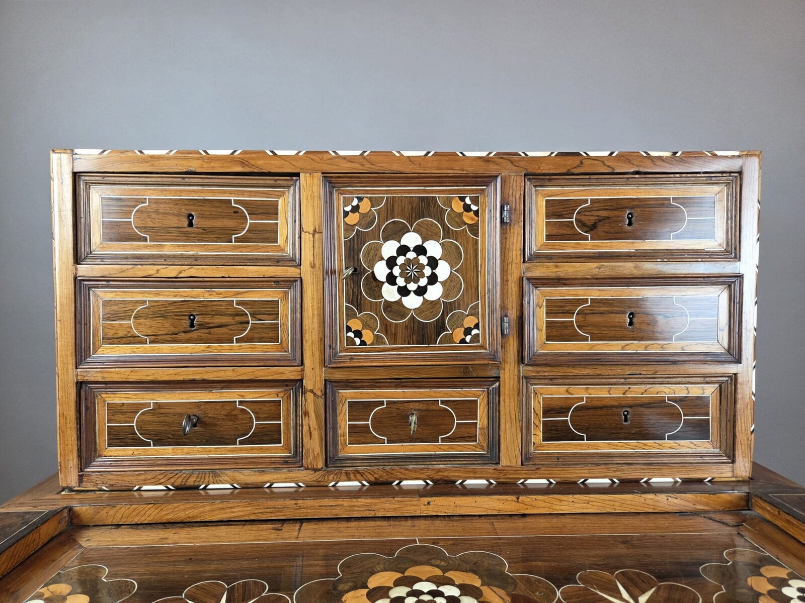 cabinet, walnut and mahogany, Bone ornamentation, Flanders late 18th