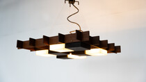 Ceiling Light by Angelo Brotto for Esperia, Wood and Plexiglass, Italy, 1950s