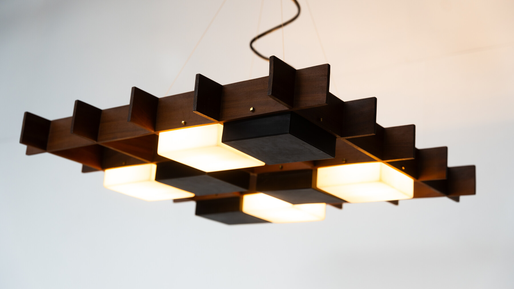 Ceiling Light by Angelo Brotto for Esperia, Wood and Plexiglass, Italy, 1950s