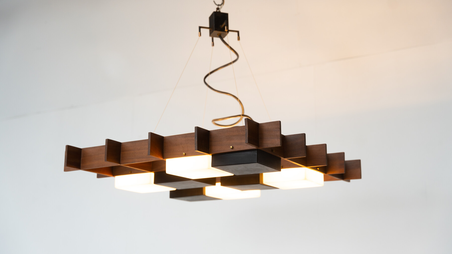 Ceiling Light by Angelo Brotto for Esperia, Wood and Plexiglass, Italy, 1950s