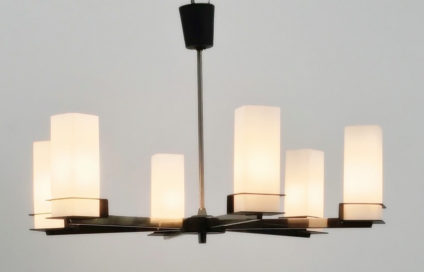 Chandelier With 6 White Opaline Glass