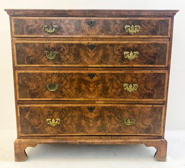 Chest of Drawer English Secretary George III, Walnut Veneer, 18th C.