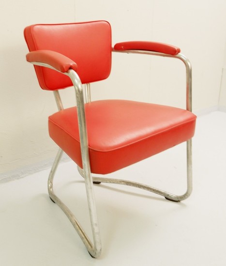 Chrome And Red Leather Desk Chair By Gio Ponti