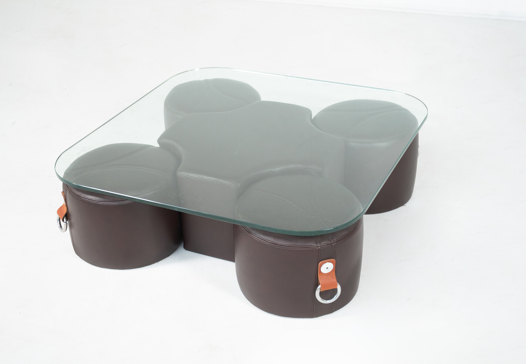 Coffee Table and 4 Stools by Guido Faleschini, Leather, 1970s