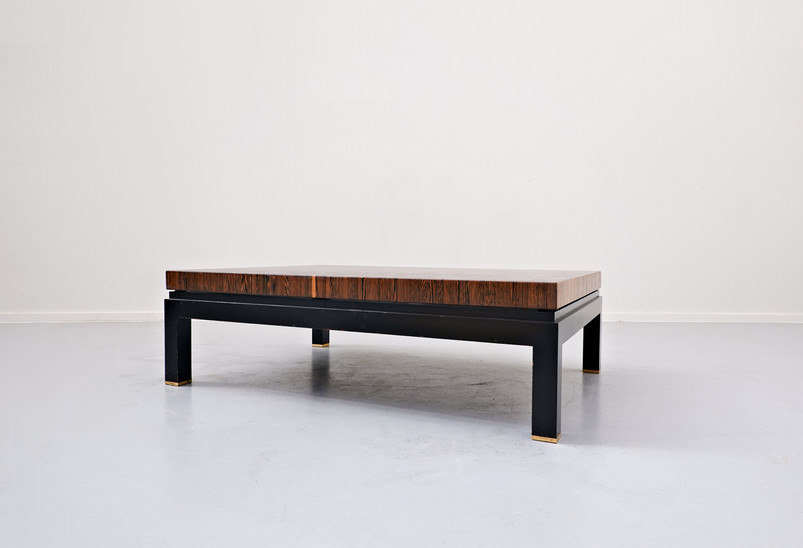 Coffee Table by Jules Wabbes, Wengé and Brass, Belgium, 1960s