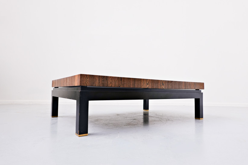 Coffee Table by Jules Wabbes, Wengé and Brass, Belgium, 1960s