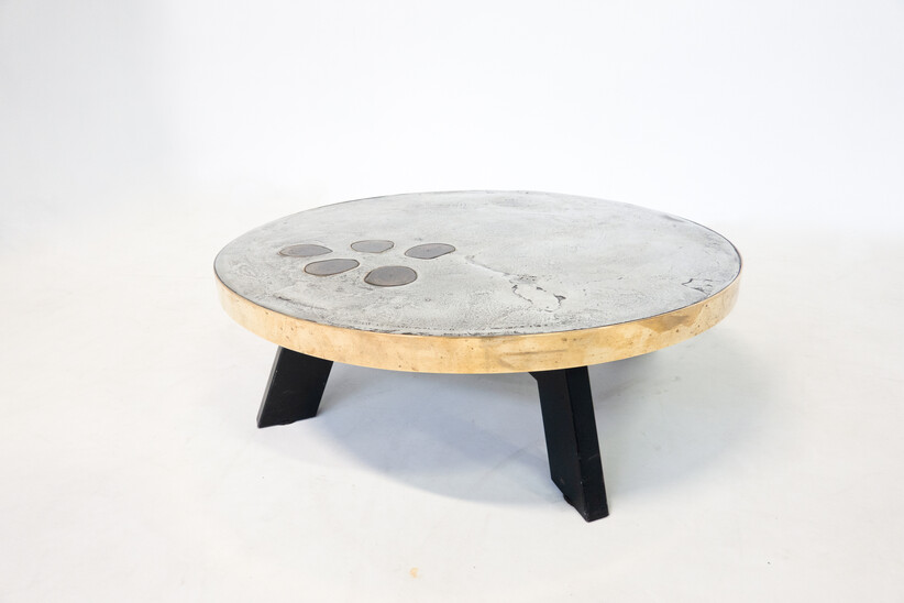 Coffee Table by Yann Dessauvages, Brass Stone and Metal, Belgium