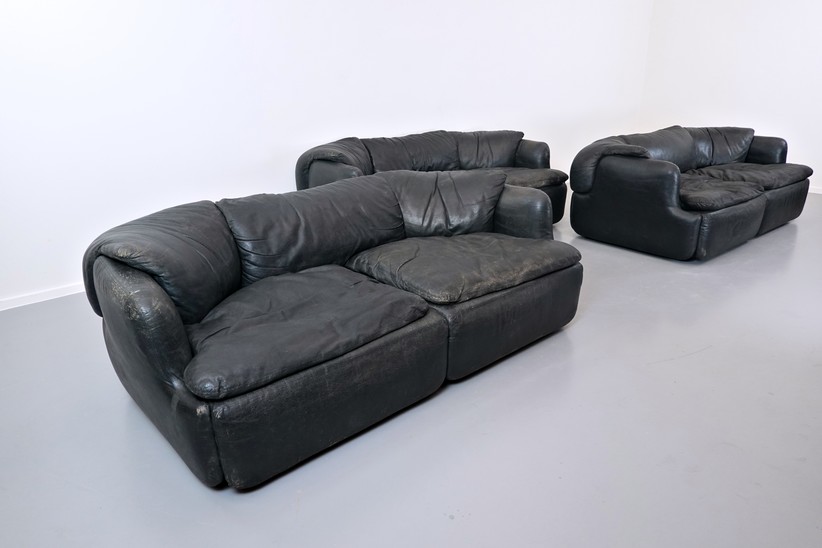 Confidential sofa, faux leather, by Alberto Rosselli for Saporiti