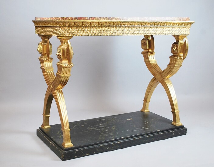 Console In Golden Wood, Marble, Sweden ( Circa 1800 )