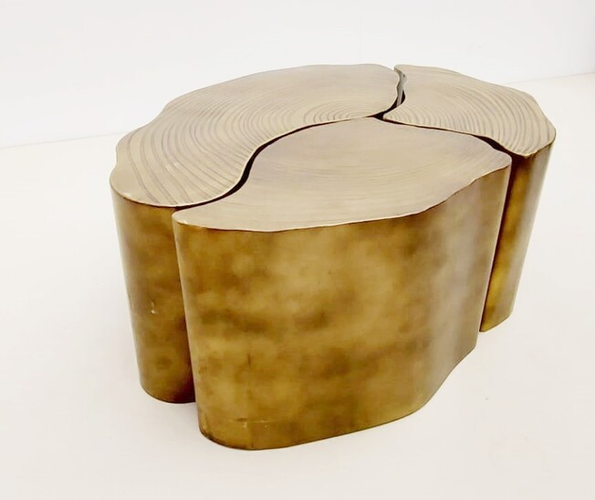 Contemporary 3 parts gilded metal coffee table