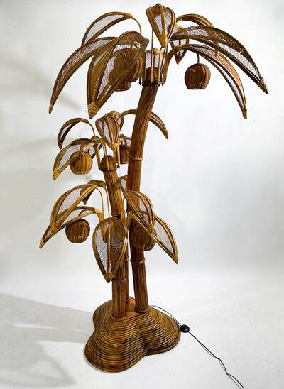 Contemporary Bamboo and Rattan Coconut Tree Floor Lamp, France