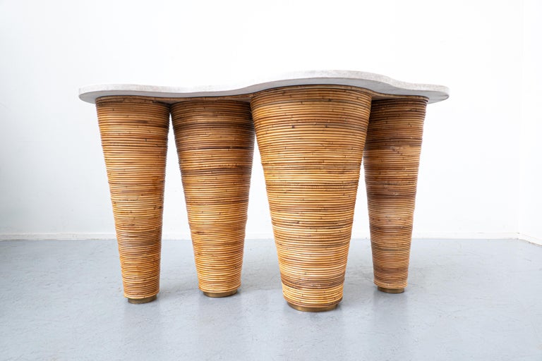 Contemporary Bamboo Console with a Giallo d'istria Top, Italy