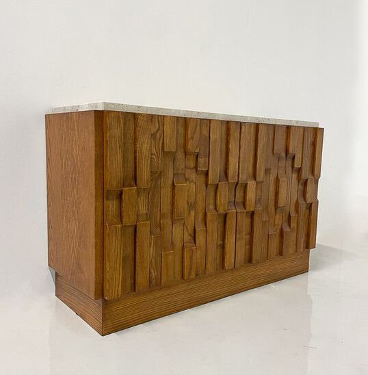 Contemporary Brutalist Sideboard, Ash and Travertine, Italy