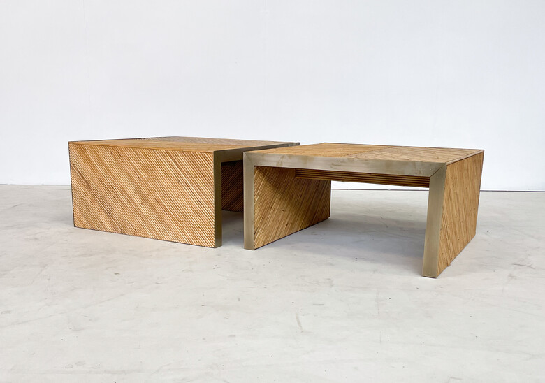 Contemporary Coffee Table in Bamboo and Brass, Italy - Sold Individually