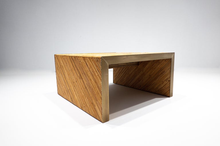 Contemporary Coffee Table in Bamboo and Brass, Italy, Two Available