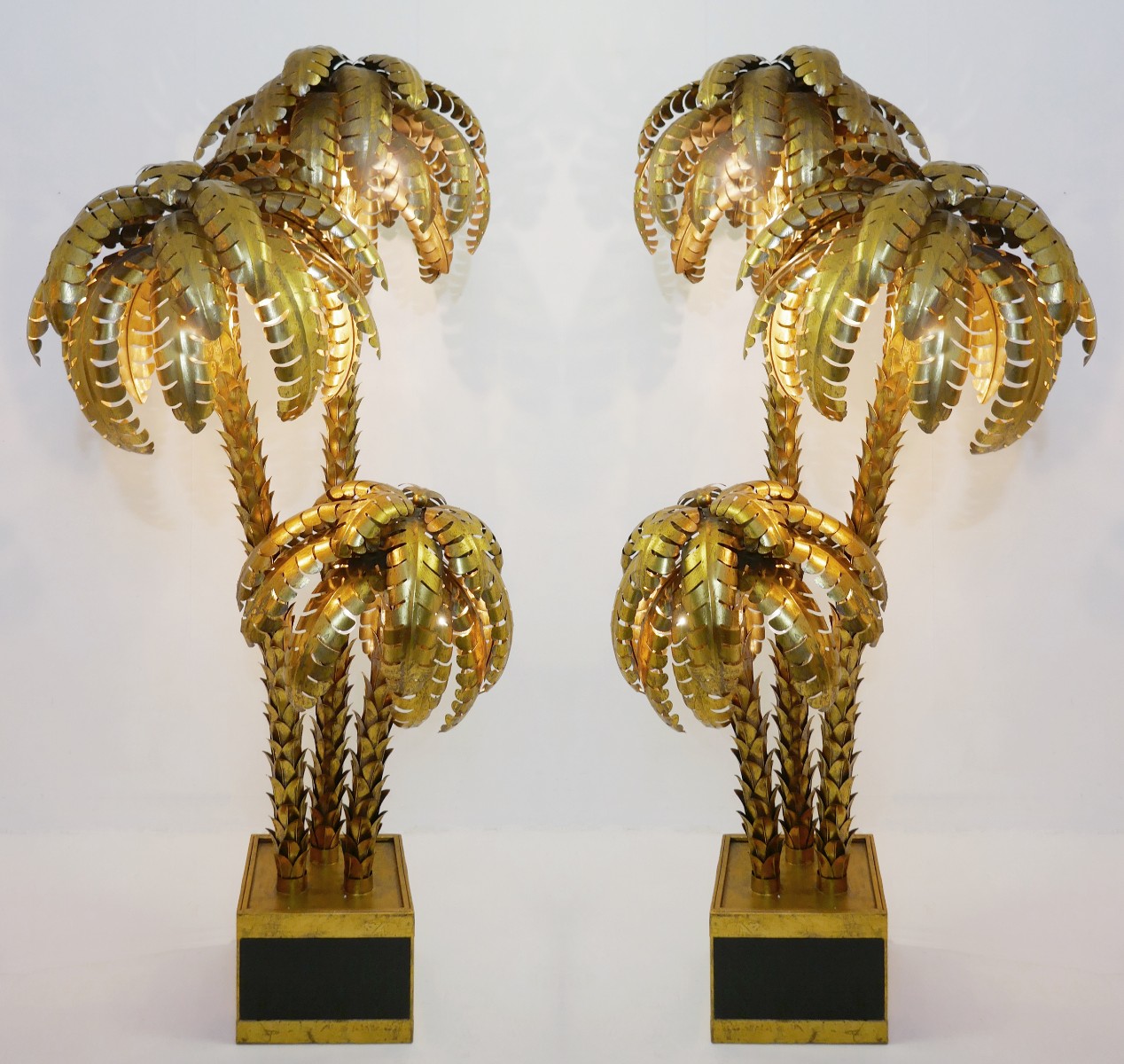 Contemporary Gilded Palm Floor Lamp, Gold Finish