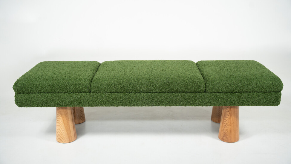 Contemporary Green Bench, Wood and Fabric, Italy