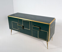 Contemporary Green Sideboard, Wood and Glass