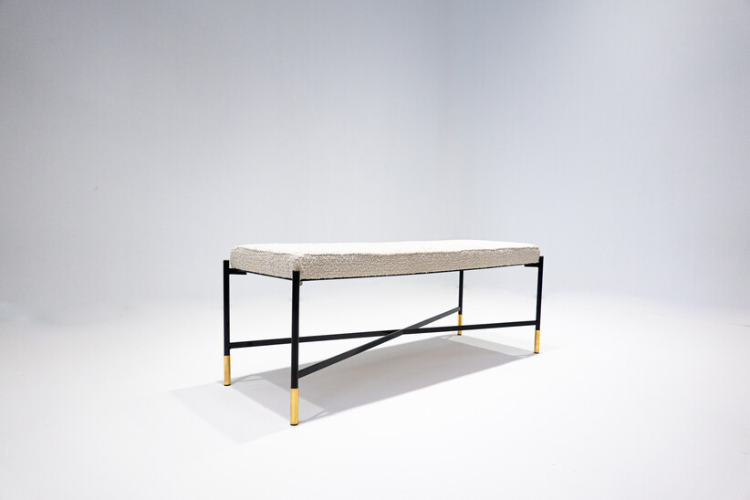Contemporary Italian Bench, Metal and White Bouclette