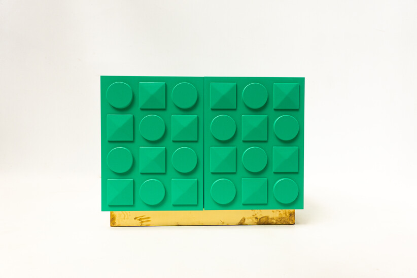 Contemporary Italian Chest, Green Lacquered Wood and Brass, Italy