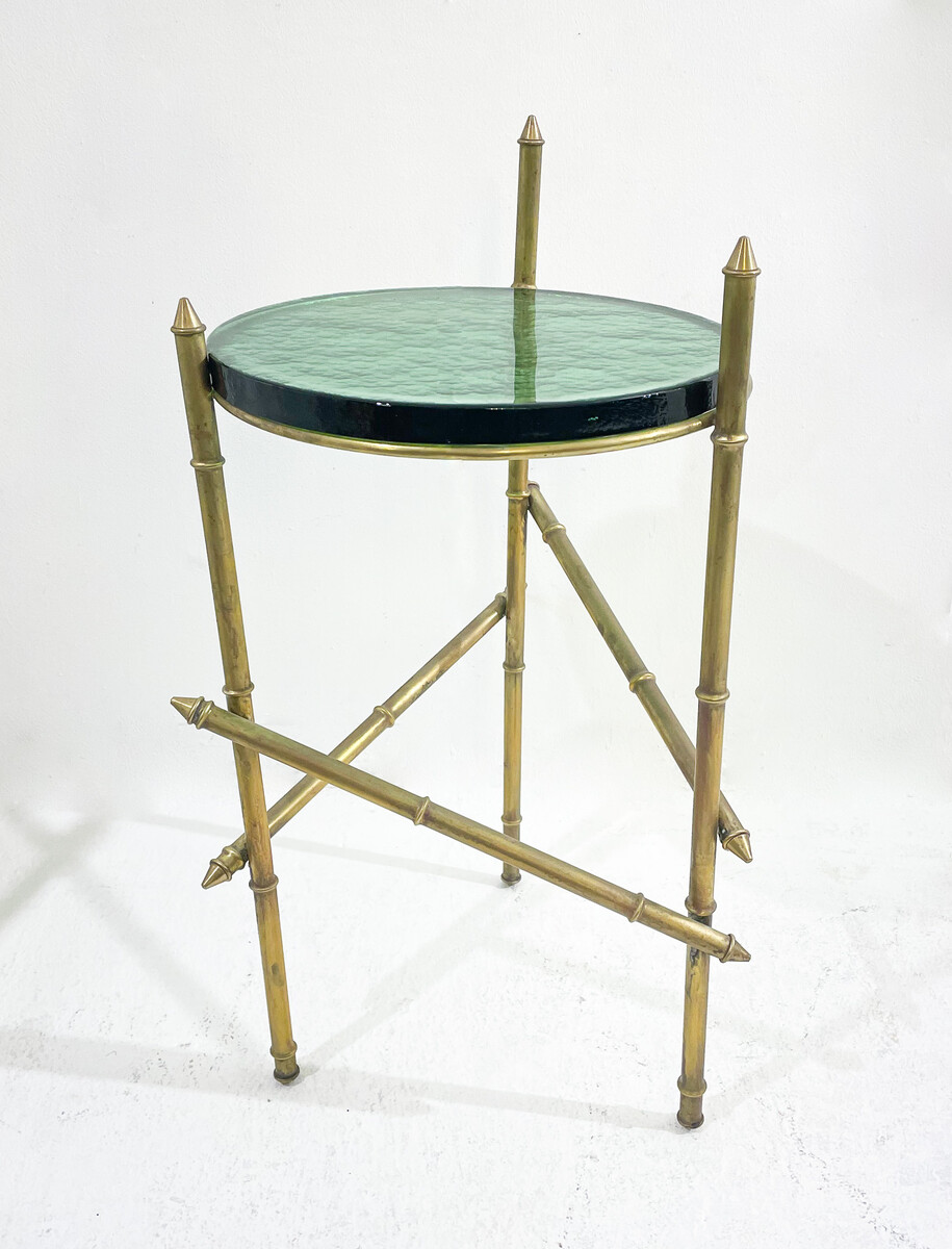 Contemporary Italian Side Table, Brass and Glass