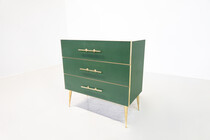 Contemporary Modern Green Chest of Drawers, Glass and Brass