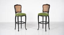 Contemporary Pair of  Bar Stools Louis XV Style, Green Fabric, Belgium