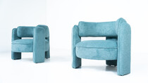 Contemporary Pair of Bleu Armchairs, Italy 