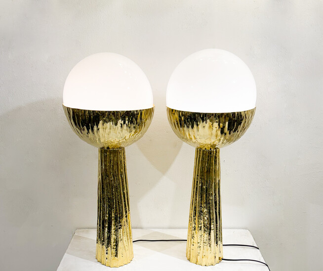 Contemporary Pair of Brass Table Lamps, Italy