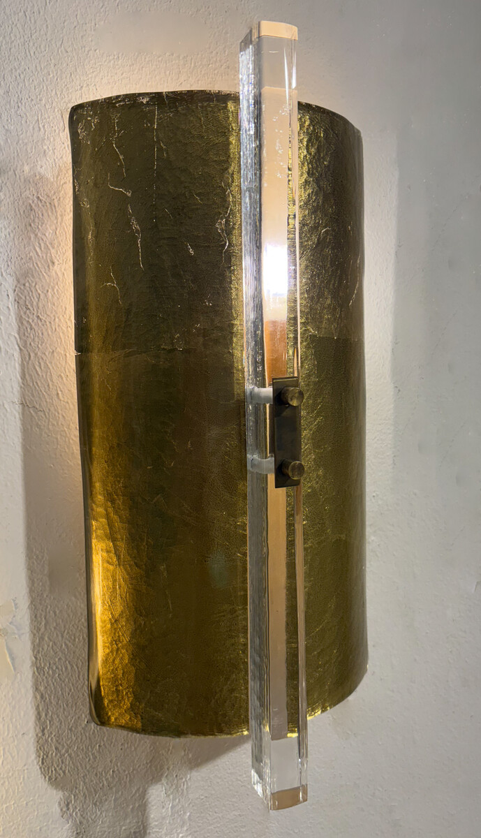 Contemporary Pair of Gold Wall Lights, Glass, Italy 