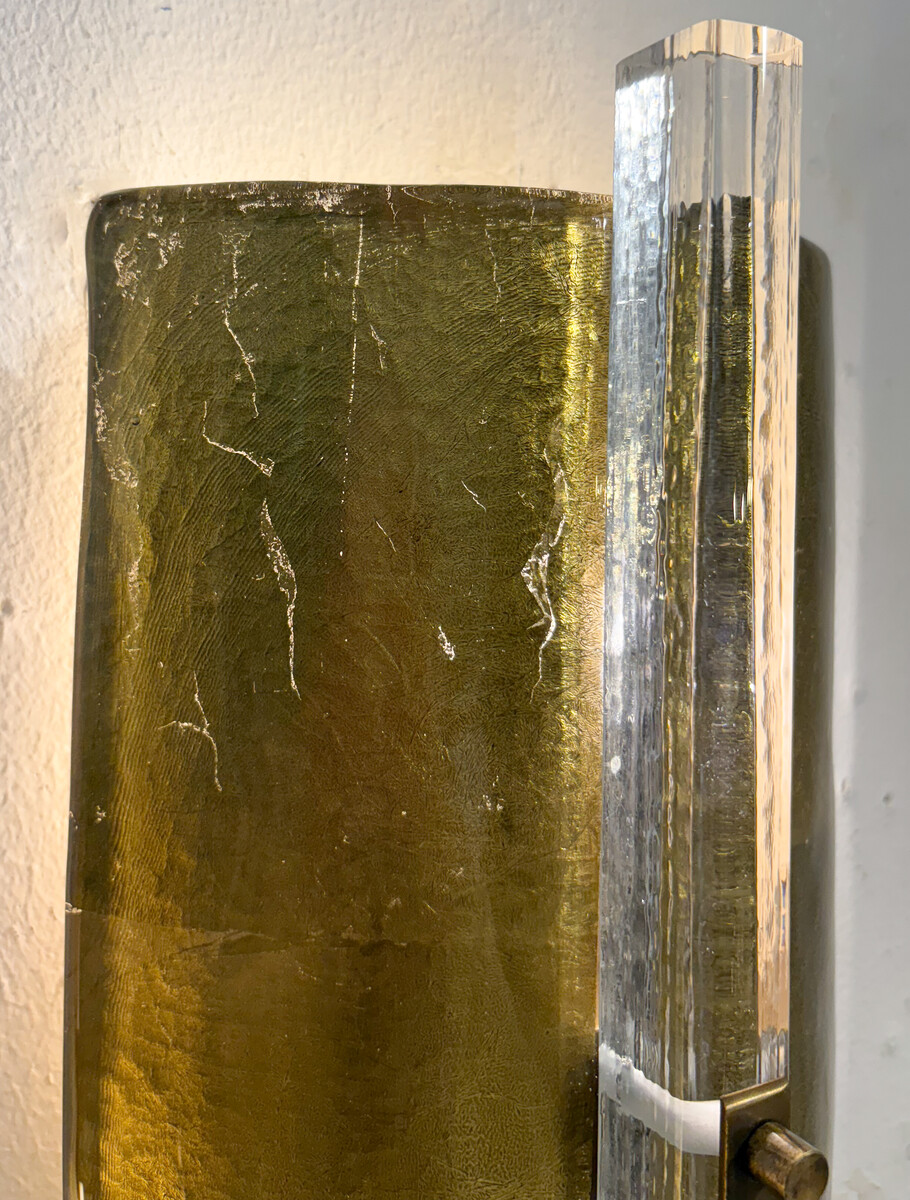 Contemporary Pair of Gold Wall Lights, Glass, Italy 
