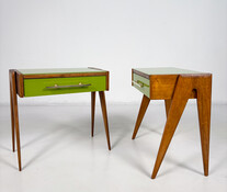Contemporary Pair of Green Nightstands, Wood and Glass, Italy