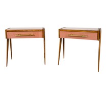 Contemporary Pair of Pink Nightstands, Wood and Glass, Italy 