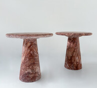 Contemporary Pair of Pink Travertine Side Tables 