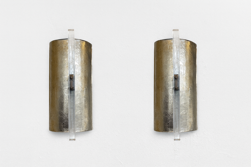 Contemporary Pair of Silver Wall Lights, Glass, Italy