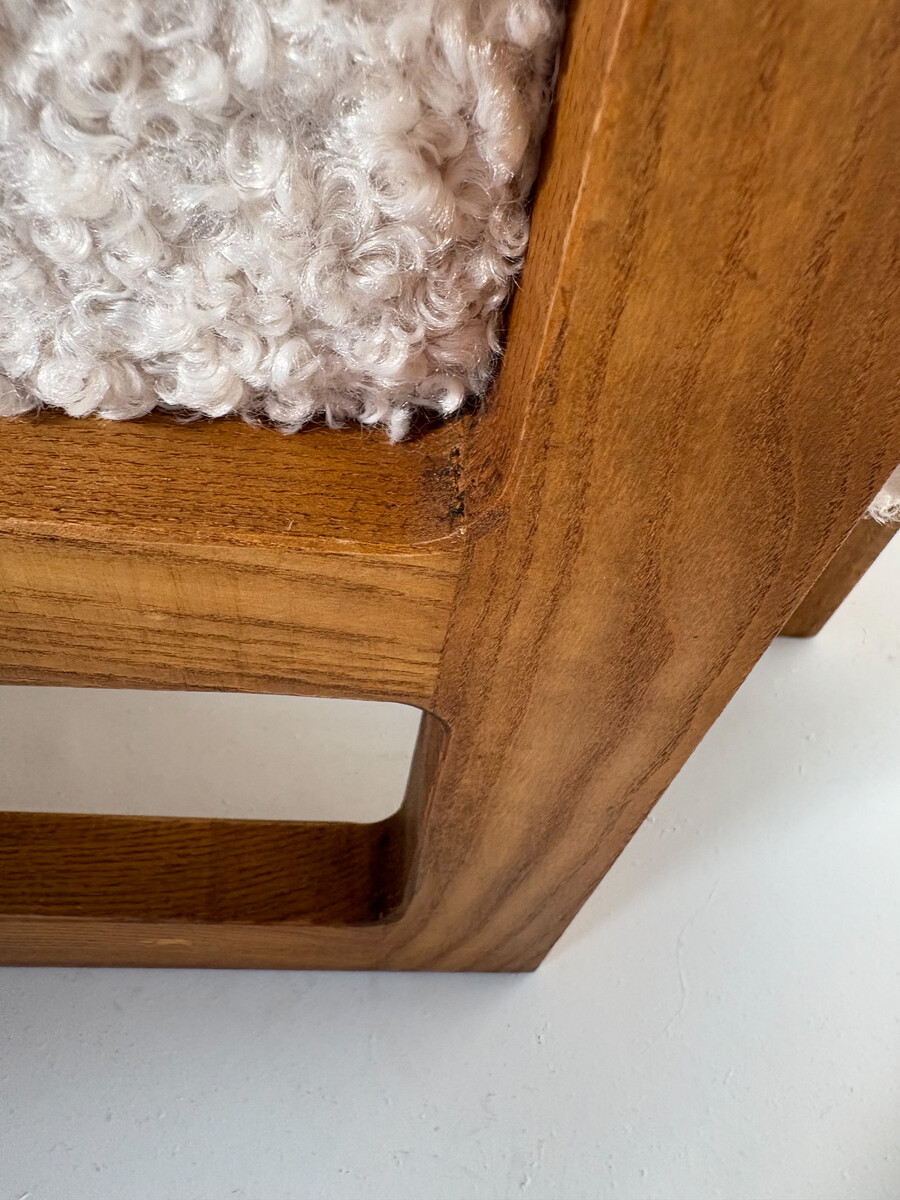 Contemporary Pair of Stool, Wood and White Boucle Fabric, Italy