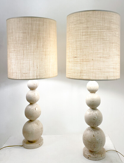 Contemporary Pair of travertine Lamps, Italy