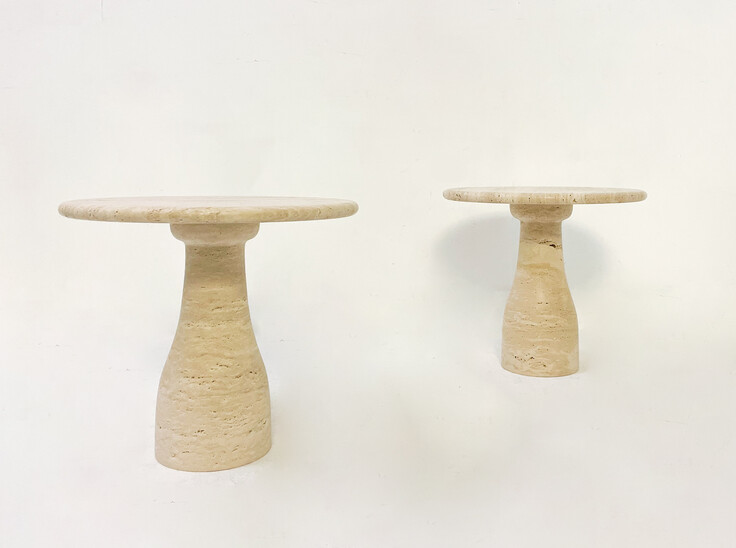 Contemporary Pair of Travertine Side Tables, Italy
