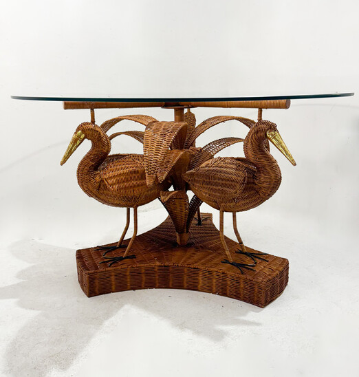 Contemporary Rattan and Glass Bird Dining Table, France