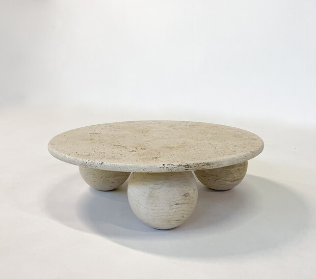 Contemporary Round Travertine Coffee Table, Italy