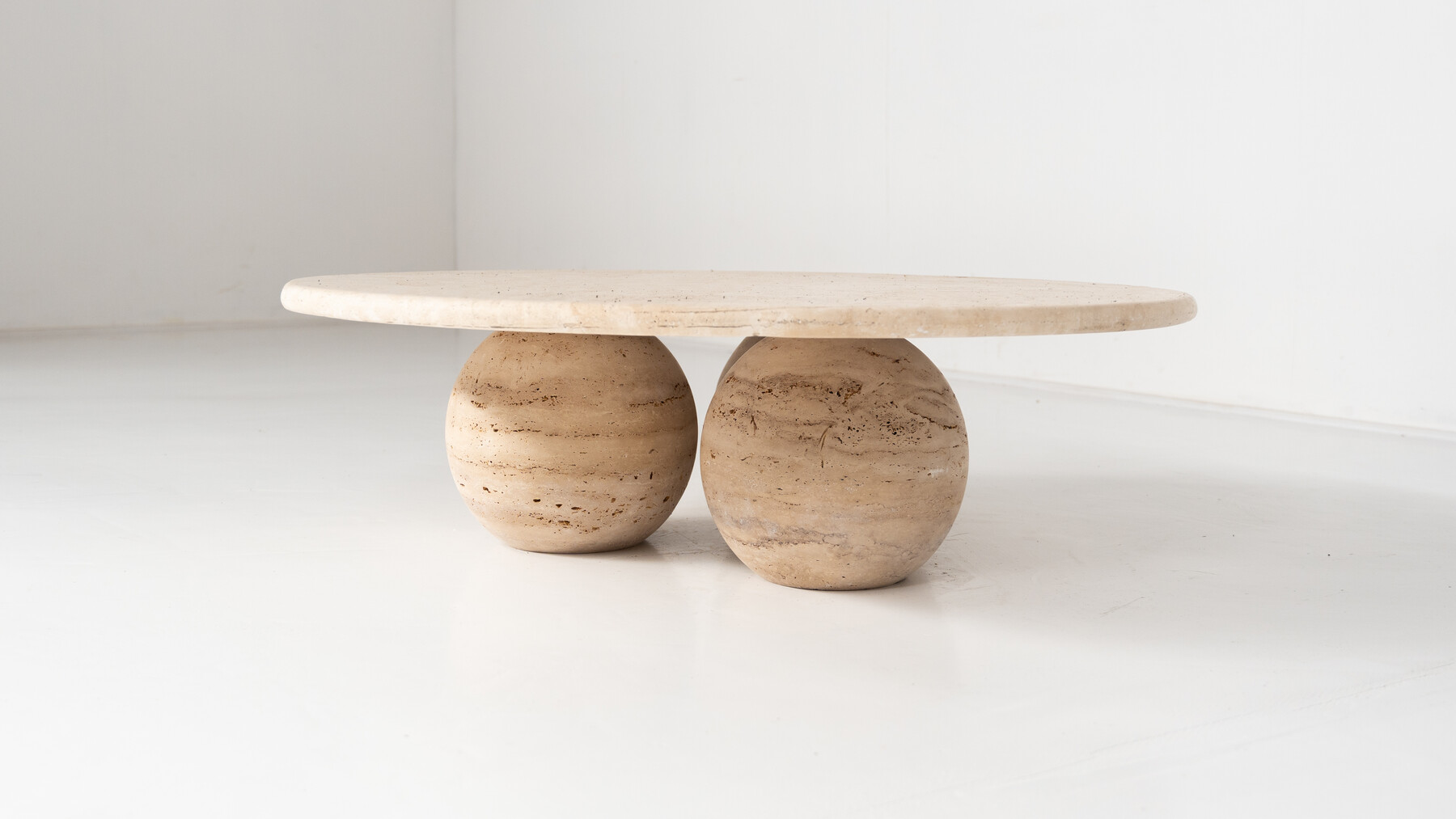 Contemporary Round Travertine Coffee Table, Italy