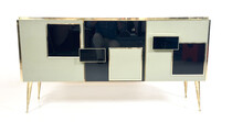 Contemporary Sideboard, Wood Glass and Brass, Italy 