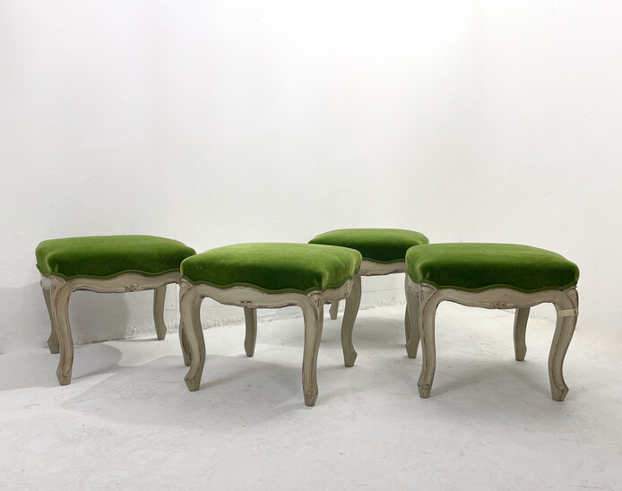 Contemporary Stool  Louis XV Style, Green Velvet, Belgium