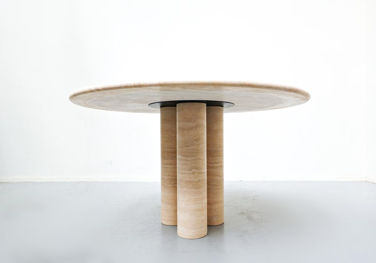 Contemporary Travertine Dining Table, Mario Bellini Style, Italy