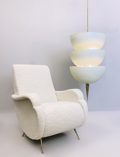 Cream Domes Metal And Brass Pendant Light - Stilnovo Style Italy